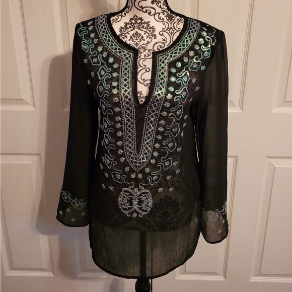 Venus Bohemian style black sequin embellished cover up - Picture 1 of 7